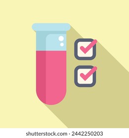 Tubo de prueba aprobado icono vector plano. Prueba de producto de calidad. Control de auditoría empresarial