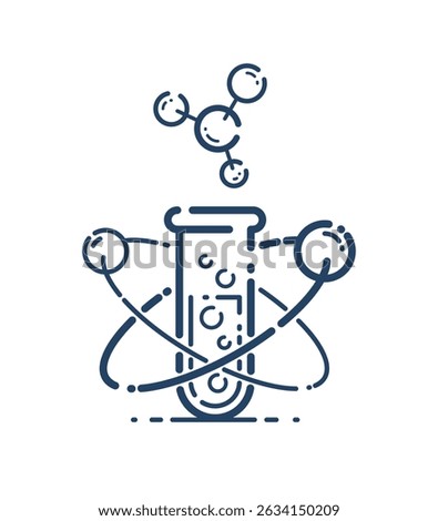 Test tube and atom vector simple linear icon, science chemistry and medicine analysis line art symbol, laboratory research.