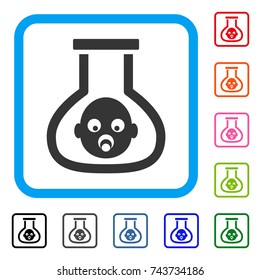 Test Tube Baby icon. Flat gray pictogram symbol inside a blue rounded rectangular frame. Black, gray, green, blue, red, orange color additional versions of Test Tube Baby vector.