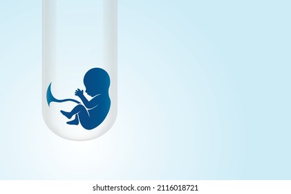 Test tube baby, IVF. Little newborn in a glass tube. Planning pregnancy by artificial insemination. The concept of in vitro fertilization. Medical background. copy space.