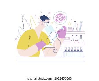 Bebé de tubo de ensayo, fertilización in vitro, FIV-ilustración de seguro médico. Ilustración digital de concepto de vector plano moderno - auxiliar de laboratorio que lleva a cabo el procedimiento de FIV, laboratorio médico