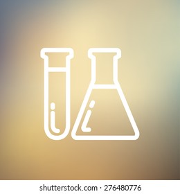 Test tube and beaker icon thin line for web and mobile, modern minimalistic flat design. Vector white icon on gradient mesh background.