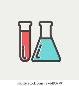 Test tube and beaker icon thin line for web and mobile, modern minimalistic flat design. Vector icon with dark grey outline and offset colour on light grey background.