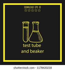 test tube and beaker  sketch vector icon