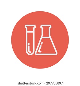 Test tube and beaker thin line icon Medical symbol thin line icon for web and mobile minimalistic flat design. Vector white icon inside the red circle.