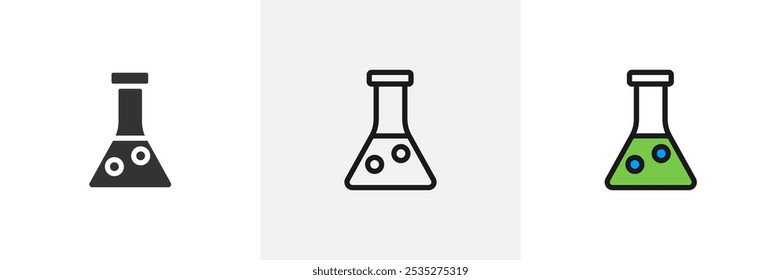 Icono de Vector negro de tubo de ensayo. Matraz de laboratorio de química, símbolo de la ciencia.