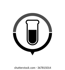 Test tube - black vector icon; map pointer;  message bubble