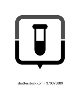 Test tube - black vector icon; map pointer;  message bubble