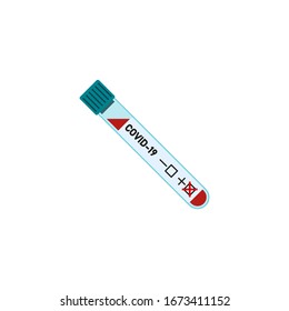 Test Tube With Blood Sample For COVID-19, Coronavirus Test. Positive Test Result Coronavirus Covid-19. Vector. Vector Illustration. Flat Design.