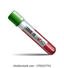 Test tube with blood sample for COVID-19, Coronavirus test. Negative test result Coronavirus Covid-19. Vector illustration.