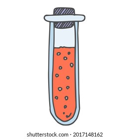 Test Tube With Blood Simple Drawing. Doodle Style Image Vector