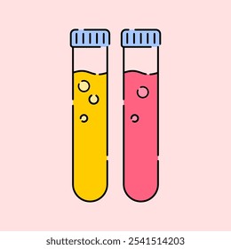 Ilustración del icono de la botella del tubo de ensayo con la paleta de colores brillantes en estilo plano del diseño para la educación y el diseño del tema de la tecnología futura.