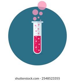 test tube bubbling sparkling liquid. Science, education, chemistry, experiment, laboratory concept. vector illustration in flat design icon