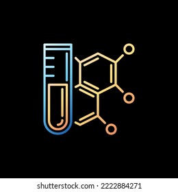 Test Tube and Chemical Formula vector Analysis concept linear colorful icon on dark background