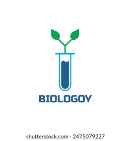 A test tube or chemical tube icon with leave or plant, biochemistry, biology icon