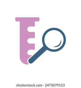 A test tube or chemical tube with a magnifying glass, chemistry experiment icon, chemical, lab result analyze, chemical research
