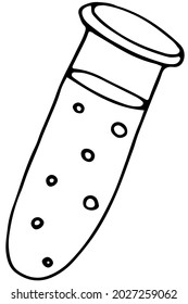 tubo de ensayo para la lección química, experimentos y experimentos, ilustración vectorial en el estilo de doodle con contorno negro, libro de coloreado