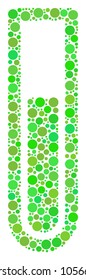 Test Tube collage of dots in different sizes and green shades. Vector round dots are grouped into test tube composition. Organic vector illustration.