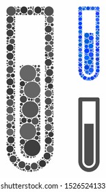 Test tube composition for test tube icon of circle elements in variable sizes and color tints. Vector circle elements are composed into blue composition.