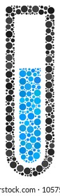 Test Tube composition of round dots in various sizes and color tints. Filled circles are organized into test tube vector collage. Vector design concept.