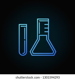 Test Tube and Conical flask vector blue outline icon or logo element on dark background