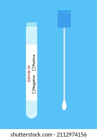 Test Tube With Cotton Nose Swab. Covid 19. Colorful Icon. Vector Illustration, Flat Design