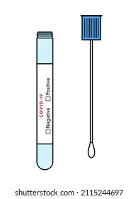 Test tube with cotton nose swab. Covid 19. Filled icon. Vector illustration, flat design