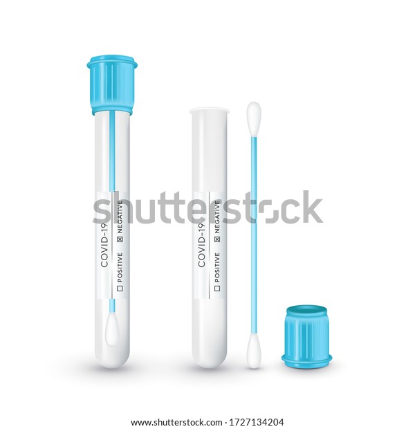 鼻咽頭標本の綿棒を使った試験管 コロナウイルスsars Cov 2の実験室でのテスト用のリアルなチューブ Covid 19 Ncpの測定のための鼻咽頭試験 ベクターイラスト のベクター画像素材 ロイヤリティフリー