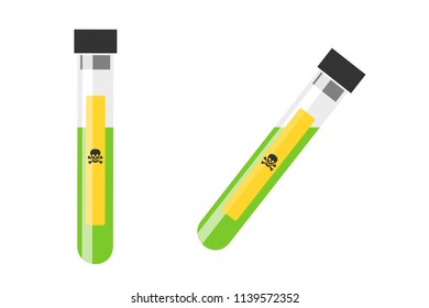 Test tube with dangerous and toxic liquid. Symbol is warning about poison. Vector illustration