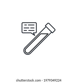 Test tube and description of the chemical biological properties of the substance. Vector linear icon isolated on white background.
