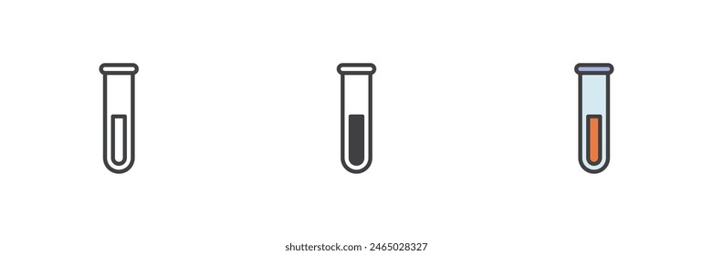 Reagenzglas mit unterschiedlichem Symbolsatz. Linie, Glyphe und gefüllte Umrissfarben, Umriss und gefüllte Vektorgrafik. Laborsymbol, Logo-Illustration. Vektorgrafik-Grafiken