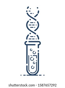 Test tube and DNA strand vector simple linear icon, science biology biotechnology and medicine analysis line art symbol, laboratory research.
