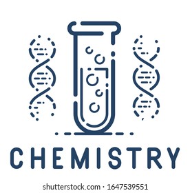 Test tube and DNA strand vector simple linear icon, science biology biotechnology and medicine analysis line art symbol, laboratory research.
