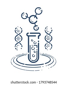 Test tube and DNA strand vector simple linear icon, science biology biotechnology and medicine analysis line art symbol, laboratory research.