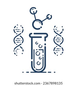 Test tube and DNA strand vector simple linear icon, science biology biotechnology and medicine analysis line art symbol, laboratory research.