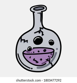 Test tube doodle color vector icon. Drawing sketch illustration hand drawn line.