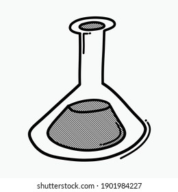 Icono del vector del doodle del tubo de ensayo. Línea dibujada a mano en la ilustración del esbozo de dibujo.