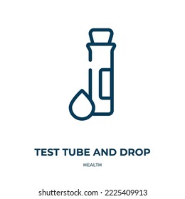 Test tube and drop icon. Linear vector illustration from health collection. Outline test tube and drop icon vector. Thin line symbol for use on web and mobile apps, logo, print media.