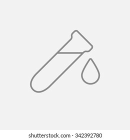 Test tube with drop line icon for web, mobile and infographics. Vector dark grey icon isolated on light grey background.