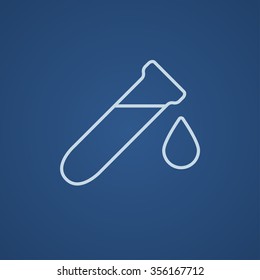 Test tube with drop line icon for web, mobile and infographics. Vector light blue icon isolated on blue background.