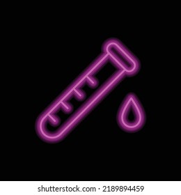 Test tube and drop simple icon vector. Flat design. Purple neon on black background.ai