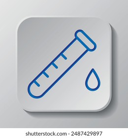 Test tube and drop simple icon vector. Flat design. Paper cut design. Cutted blue symbol with shadow. Gray badge button, gray background.ai