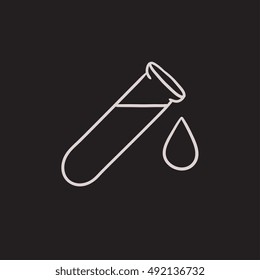 Test tube with drop vector sketch icon isolated on background. Hand drawn Test tube with drop icon. Test tube with drop sketch icon for infographic, website or app.
