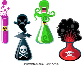 Test Tube Experiments, with four test tube with four different chemical experiments vector illustration.