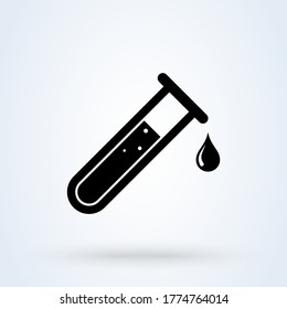 Test tube with falling drop of liquid. Flat icon illustration.