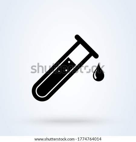 Test tube with falling drop of liquid. Flat icon illustration.