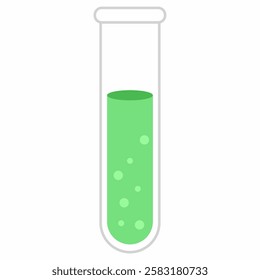 Test tube filled with green liquid and bubbles; ideal for science experiments, laboratory themes, chemistry concepts, and educational presentations.