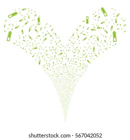 Test Tube fireworks stream. Vector illustration style is flat eco green iconic symbols on a white background. Object double fountain made from random symbols.
