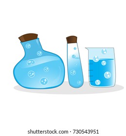 test tube, flask and beaker with blue liquid