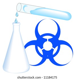 test tube and flask with blue biohazard sign - vector